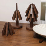 Walnut Christmas Tree Coaster Set Wood colour