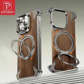 MagSafe Walnut Wood iPhone 14/15/16 Pro Case - w/360° Rotating Ring Stand | IPC331